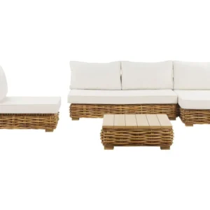 Lounge Set VARALLO Rattan Golden Marron Left Hand 4 Seater