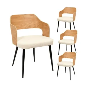 Rétroviseur sport KILPA - Lot de 4 Fauteuils Bois et Métal Assise en Tissu Bouclettes
