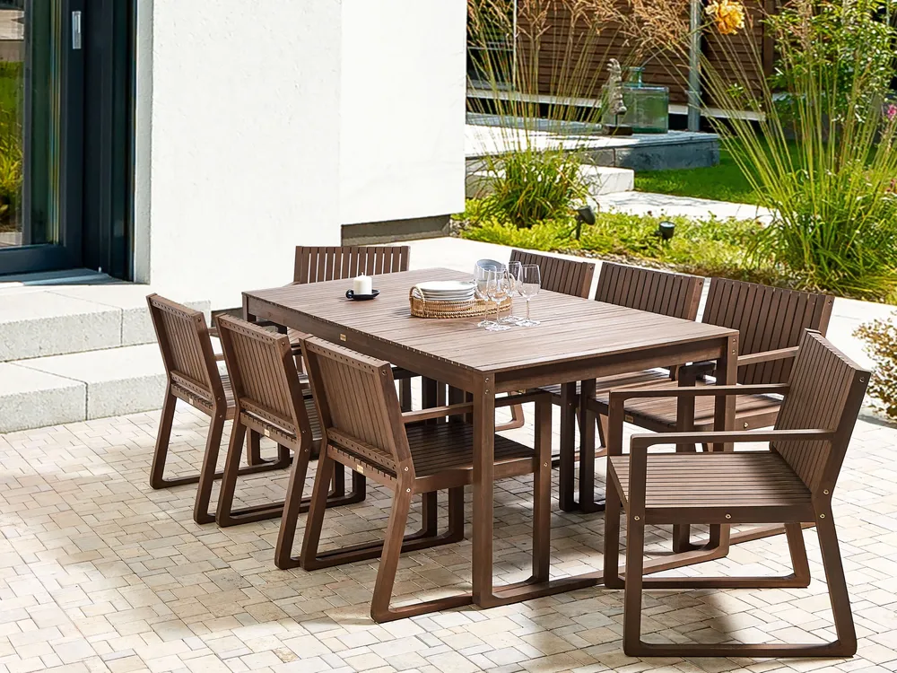 8 Seater Acacia Wood Garden Dining Set Dark SASSARI pour motards voyageurs
