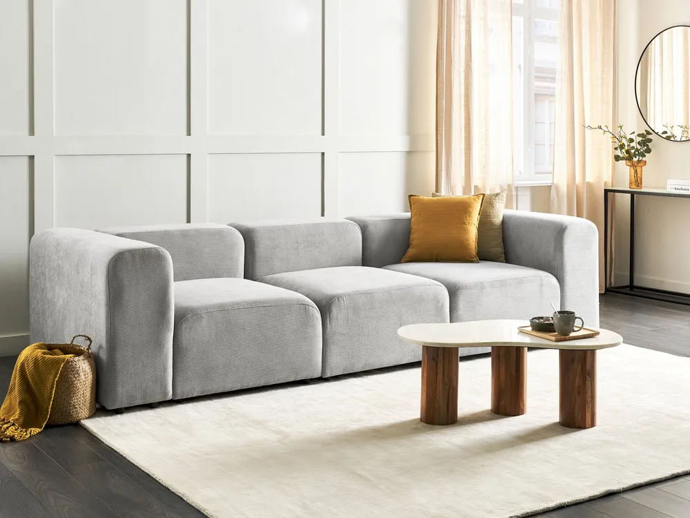 3 Seater Configurable Corduroy Sofa Grey FALSTERBO