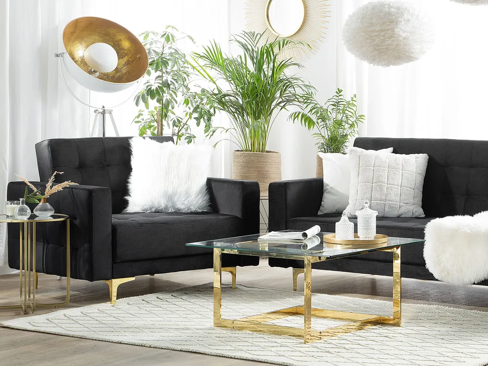 3 Seater En velours Sofa Bed Black ABERDEEN