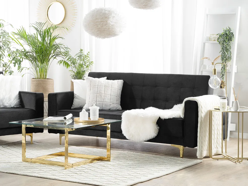 3 Seater En velours Sofa Bed Black ABERDEEN