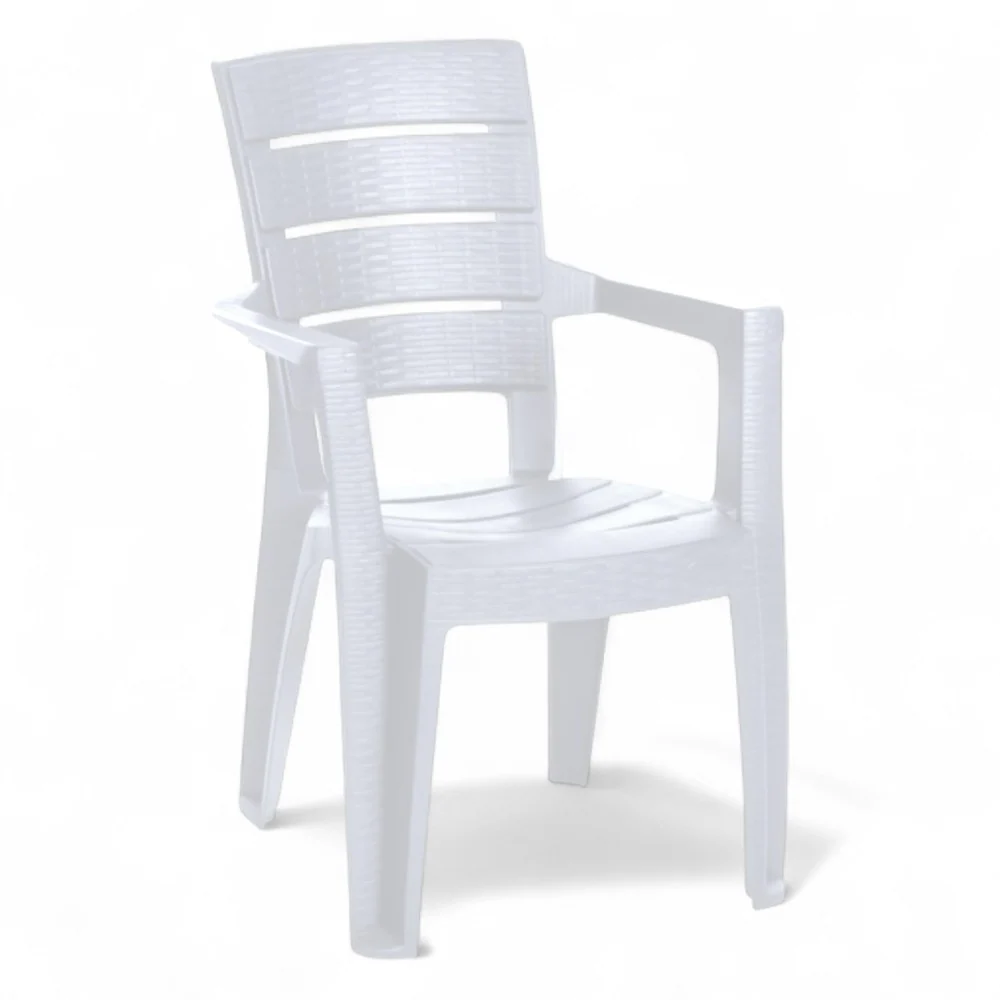 10 Sedie con braccioli impilabile effetto rattan resina bianca da esterno 56x44xH89 cm