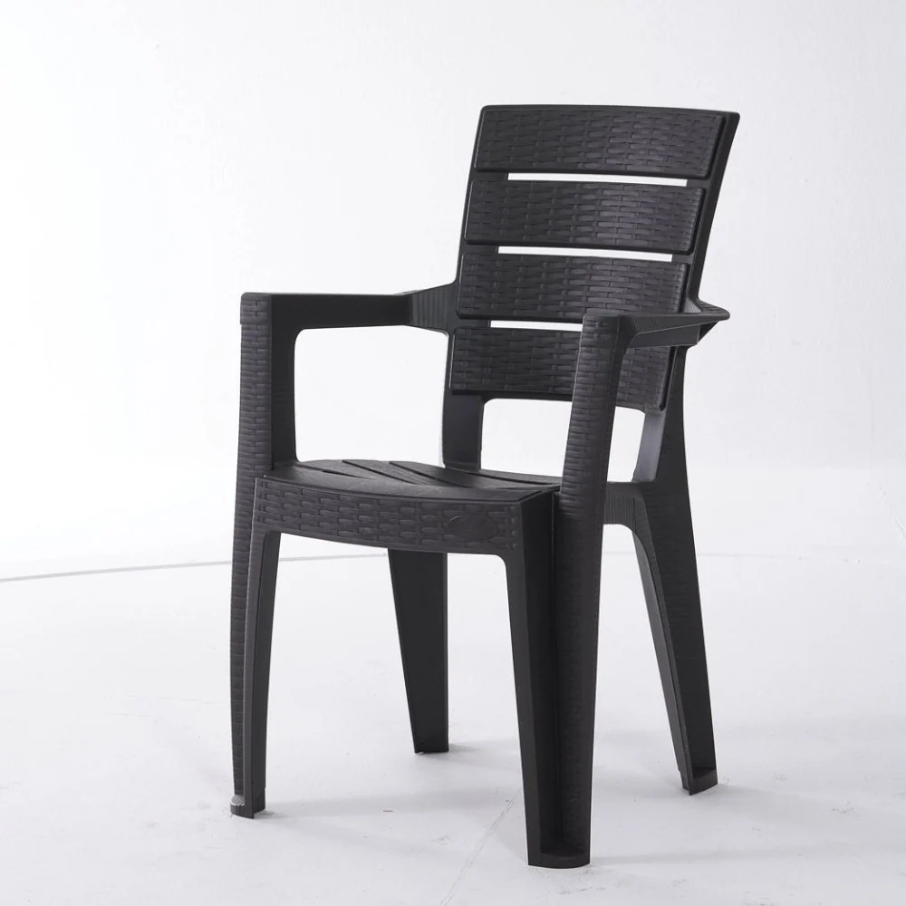 10 Sedie con braccioli impilabile effetto rattan resina antracite da esterno 56x44xH89 cm