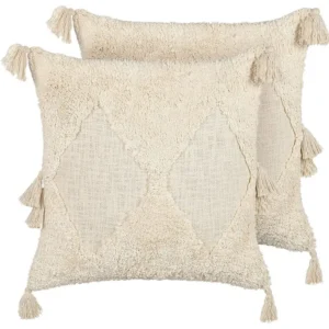 Sierkussen set van 2 getuft lichtbeige 45 x 45 cm AVIUM