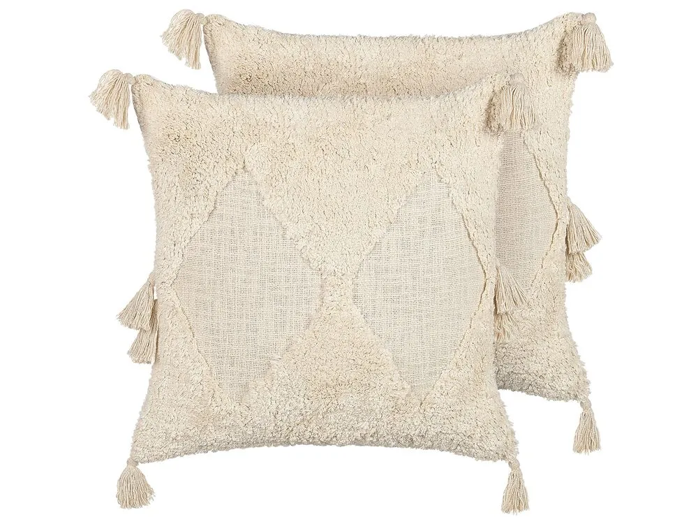Sierkussen set van 2 getuft lichtbeige 45 x 45 cm AVIUM