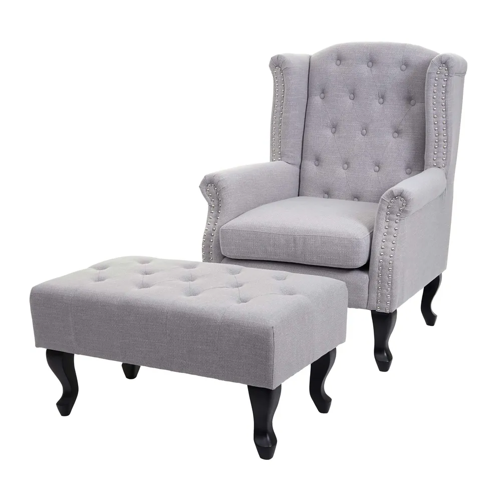 Support GPS moto Fauteuil Chesterfield relaxation fauteuil club en tissu/textile gris avec repose-pieds 04_0003082