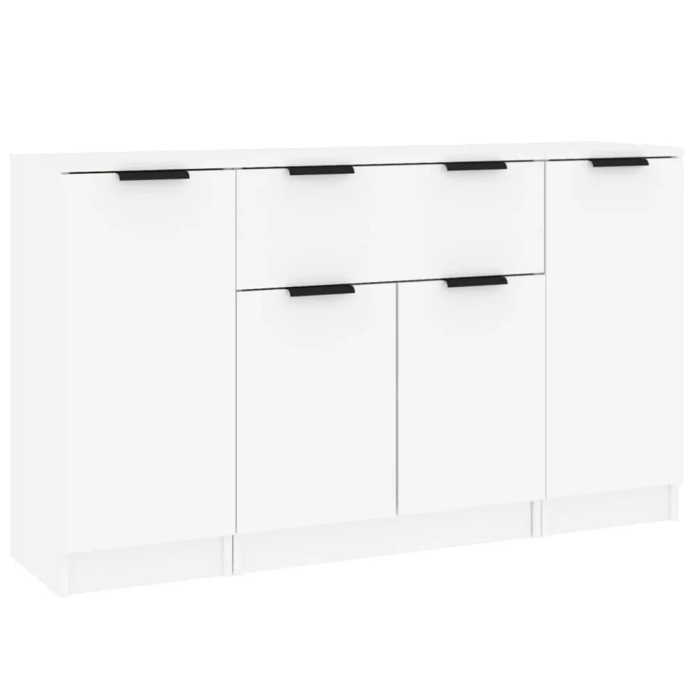 Buffet bahut commode armoire meuble de rangement organisateur cuisine salle de séjour salons 3 pcs bois d'ingénierie blanc...