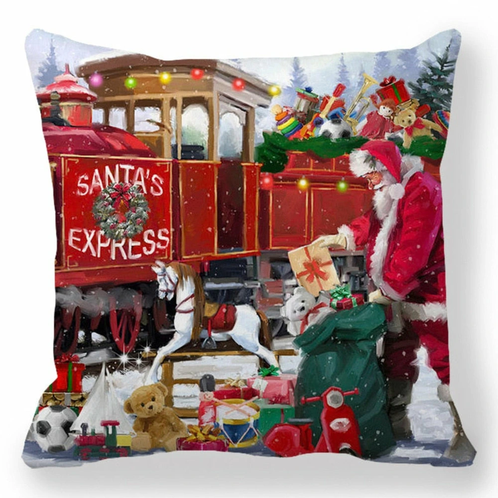 Housse de coussin de noël - père noël avec cadeaux - Compatible Universelle