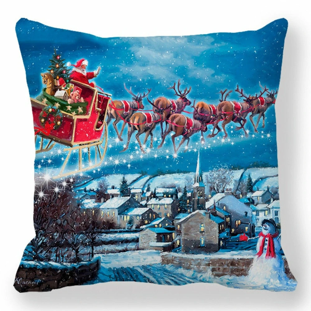 Housse de coussin de noël - traineau du père noël et bonhomme de neige avec système antivol