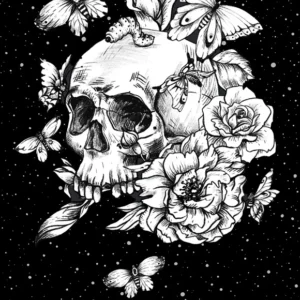 Toile de Fond Gothique Dessinée Crâne Floral Halloween M8-44