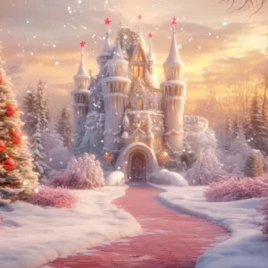 Toile de fond Hiver Château de Noël Sentier Neigeux CSH58-228
