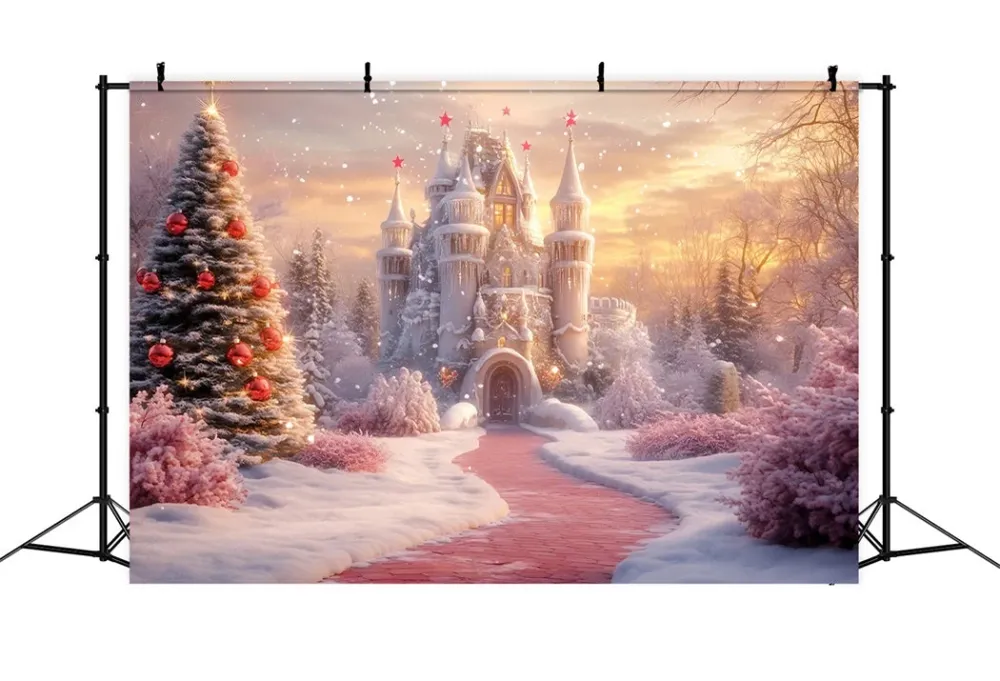Toile de fond Hiver Château de Noël Sentier Neigeux CSH58-228