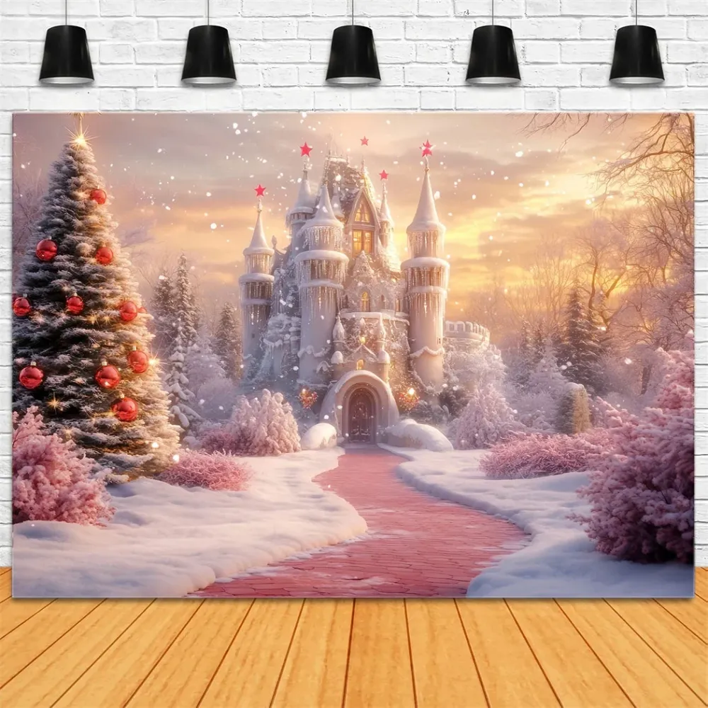 Toile de fond Hiver Château de Noël Sentier Neigeux CSH58-228