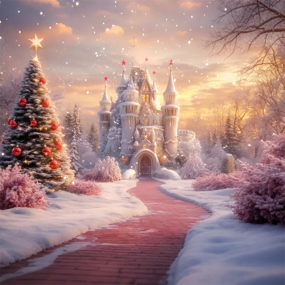 Toile de fond Hiver Château de Noël Sentier Neigeux CSH58-228