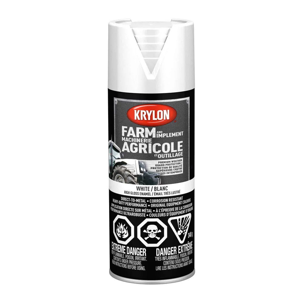 Peinture en érosol pour machinerie agricole et outillage émail fort lustré blanc, 340 g pour conditions extrêmes