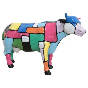 Sculpture Vache en résine peinture multicolore H 39 cm - VIKKI