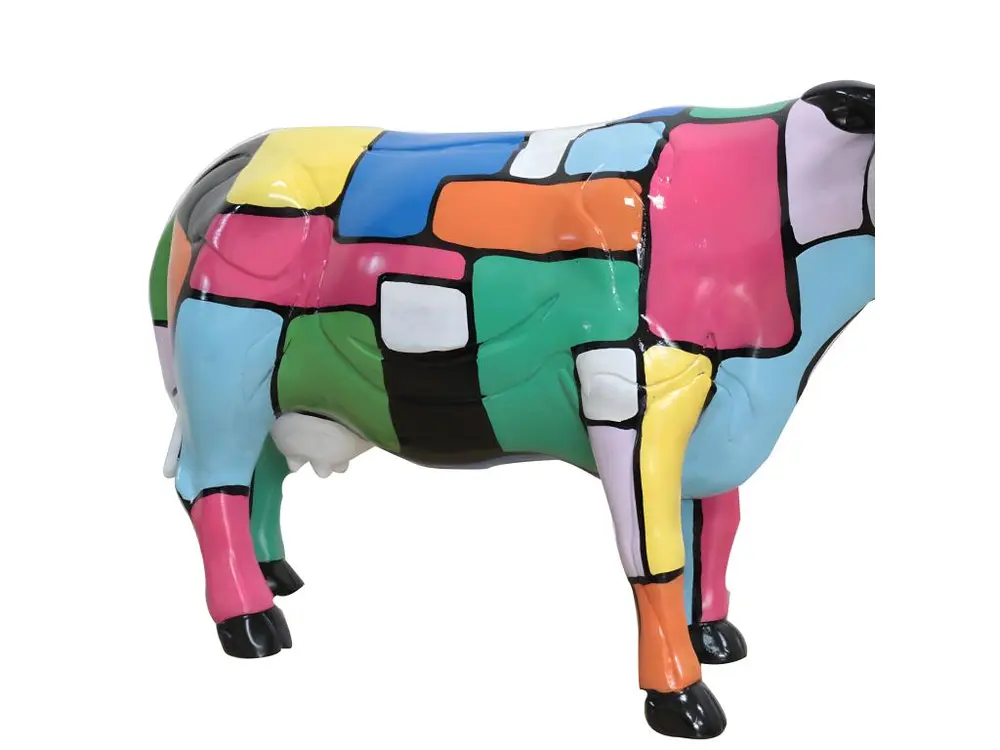 Sculpture Vache en résine peinture multicolore H 39 cm - VIKKI
