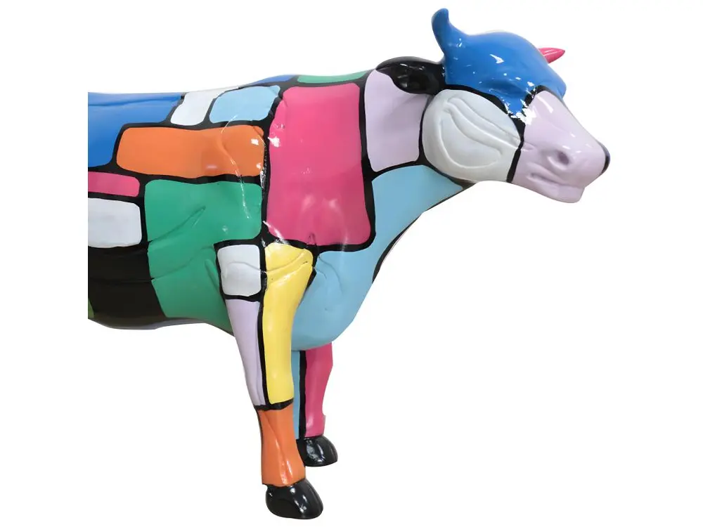 Sculpture Vache en résine peinture multicolore H 39 cm - VIKKI