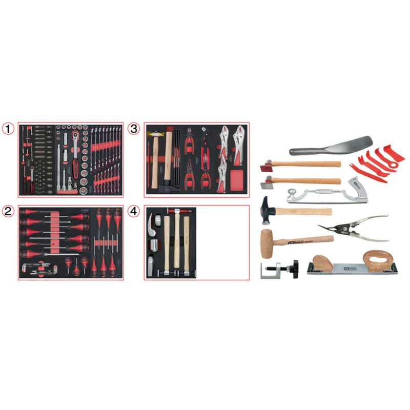 Servante OnebyOne 7 tiroirs composée d’outils pour la carrosserie, 166 pièces - KS TOOLS - 823.7154