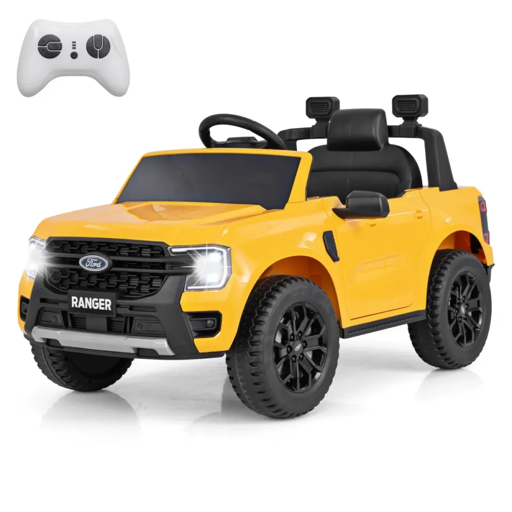 Voiture électrique 12v 105 x 64 x 60 cm démarrage progressif télécommande 2 moteurs ambiance cosy en plastique jaune 20_00...