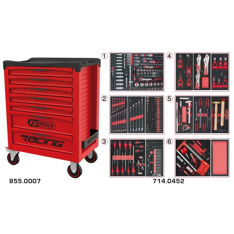 Antigel moto Servante RACING 7 tiroirs équipée de 455 outils - KS TOOLS - 855.7452