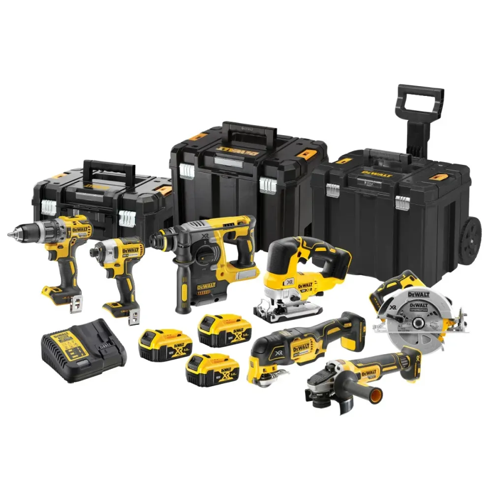 Dewalt DCK755P3T 18V XR 7 Piece Brushless Power Tool Kit 3 x 5.0Ah Batteries Charger & Toolbox avec bouchon doseur