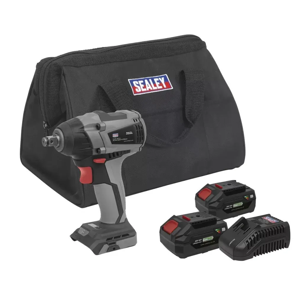 Sealey CP20VIWXKIT 20V Brushless Impact Wrench Kit 1/2"Sq Drive 2 x 4.0Ah Battery & Charger Bag Compatible avec systèmes ABS