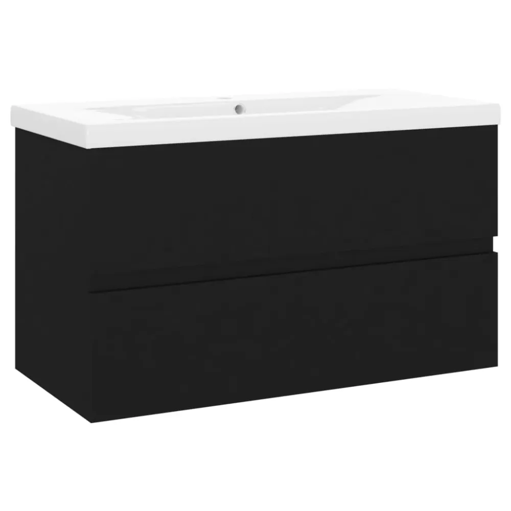 Armoire d'évier avec lavabo intégré 80 x 38,5 x 45 cm noir aggloméré 02_0006511