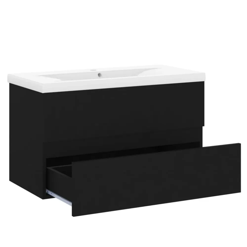 Armoire d'évier avec lavabo intégré 80 x 38,5 x 45 cm noir aggloméré 02_0006511