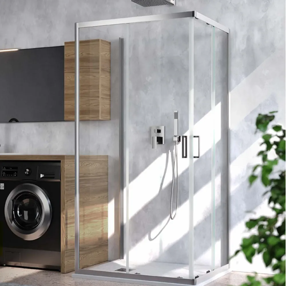 Cabine de douche d'angle Loop 100x100 en aluminium et verre anticalcaire Autonome Clean