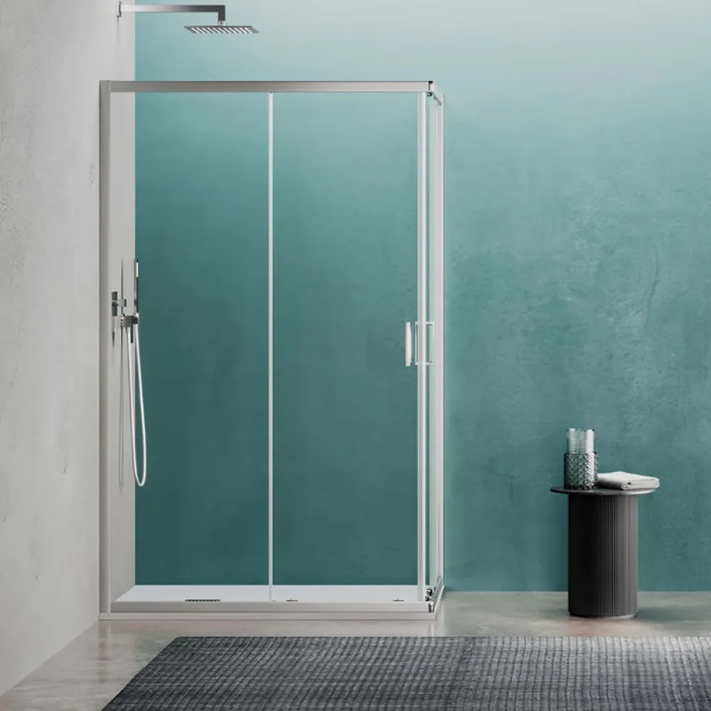 Cabine de douche d'angle Loop 70x90 en aluminium et verre anticalcaire Évolué Clean