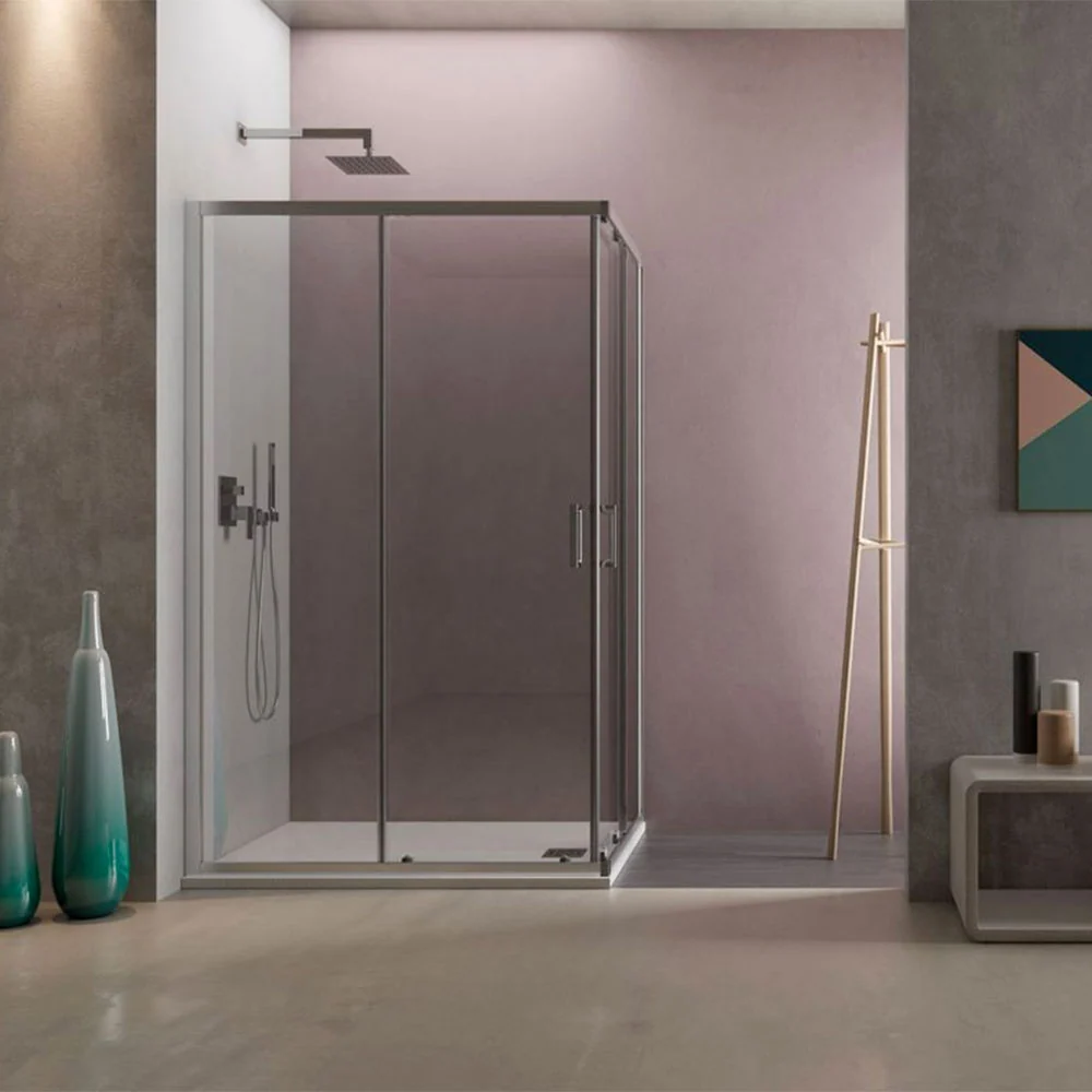 Cabine de douche d'angle Loop 70x90 en aluminium et verre anticalcaire Évolué Clean