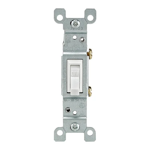 Leviton 15A 120V Simple Pole Toggle Switch Non Grounding White 1451-WCP