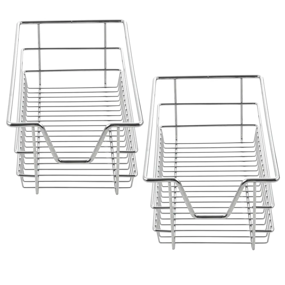 Lot de 2 paniers tiroirs de rangement à glissières télescopiques extension complète jusqu'à 20 kg acier chromé 27 x 44 x 1...