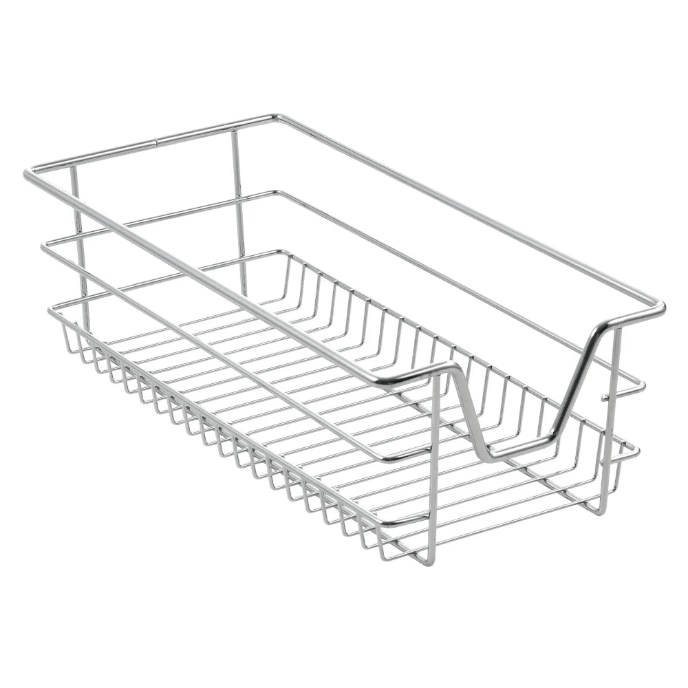 Lot de 2 paniers tiroirs de rangement à glissières télescopiques extension complète jusqu'à 20 kg acier chromé 27 x 44 x 1...