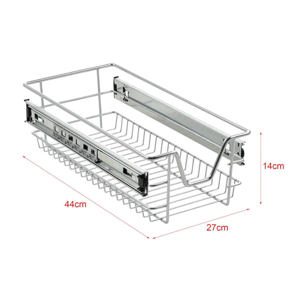 Lot de 2 paniers tiroirs de rangement à glissières télescopiques extension complète jusqu'à 20 kg acier chromé 27 x 44 x 1...