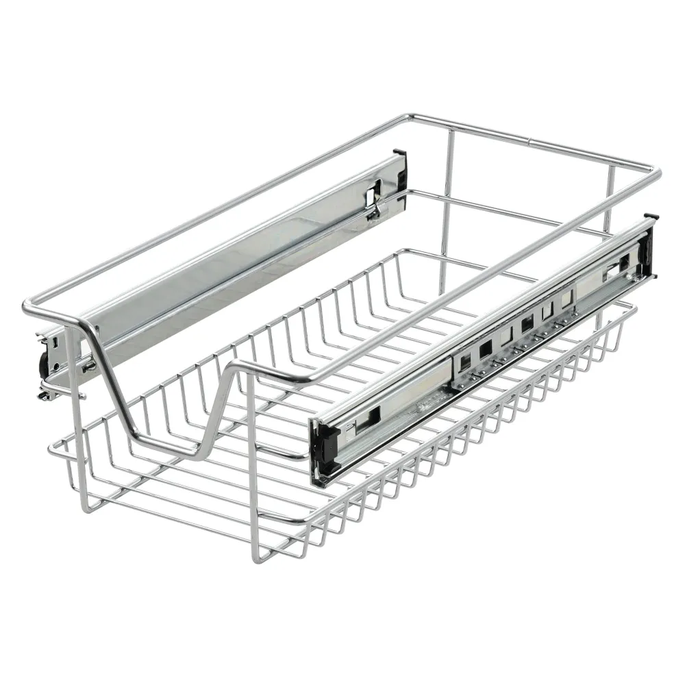 Lot de 2 paniers tiroirs de rangement à glissières télescopiques extension complète jusqu'à 20 kg acier chromé 27 x 44 x 1...