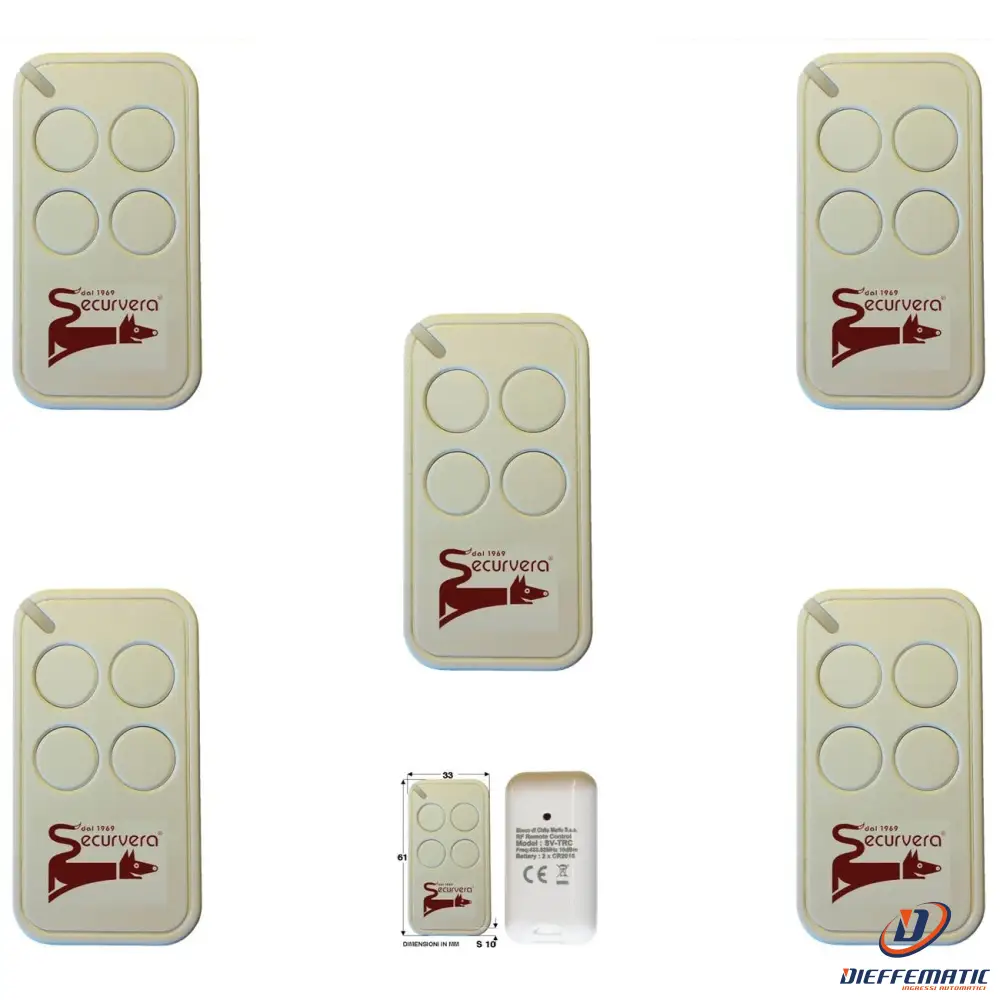 5 Radiocomandi 4 Canali Codice Univoco Rolling Code Securvera Sv-Trc5Rc4Csb