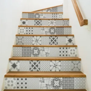Stickers adhésifs escalier carrelages contremarche - NUANCE DE GRIS ROMANTIQUE - 38x133cm