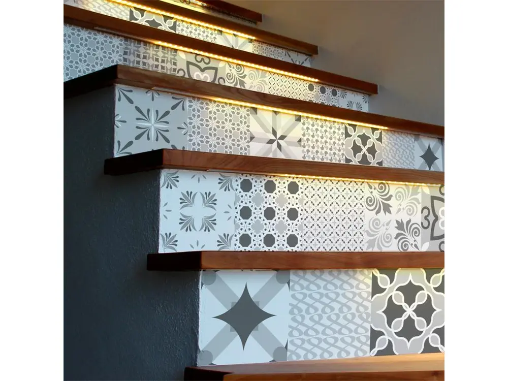 Stickers adhésifs escalier carrelages contremarche - NUANCE DE GRIS ROMANTIQUE - 38x133cm