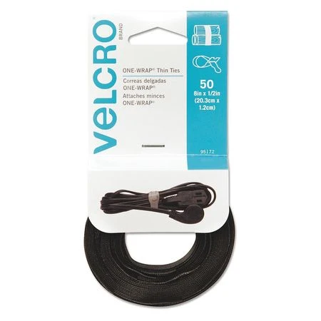 Velcro ONE-WRAP 8" x 1/2" Hook and Loop Noir jais Fasteners VELCRO 95172