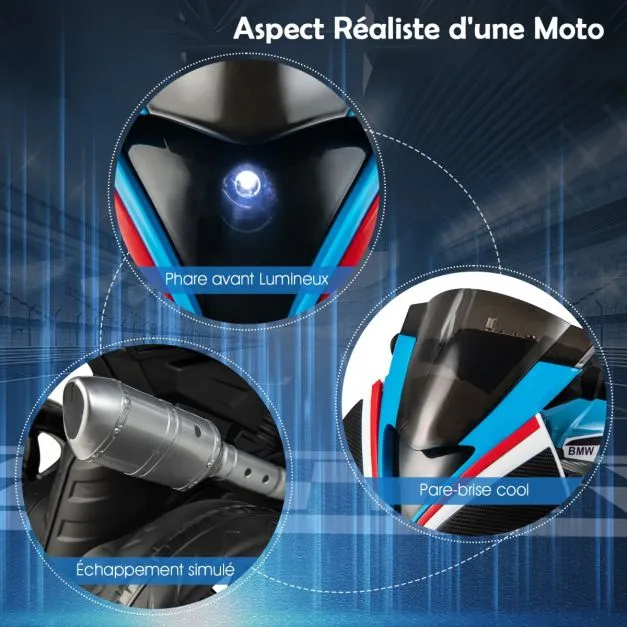 Bmw moto électrique 6v pour enfants 3-8 ans 3 km/h usb musique lumineux cadeau impeccable noël pour enfants bleu 20_0006654