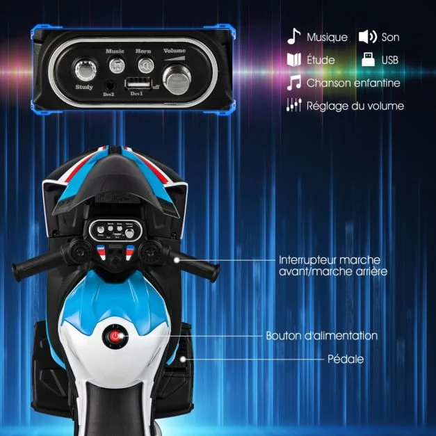 Bmw moto électrique 6v pour enfants 3-8 ans 3 km/h usb musique lumineux cadeau impeccable noël pour enfants bleu 20_0006654
