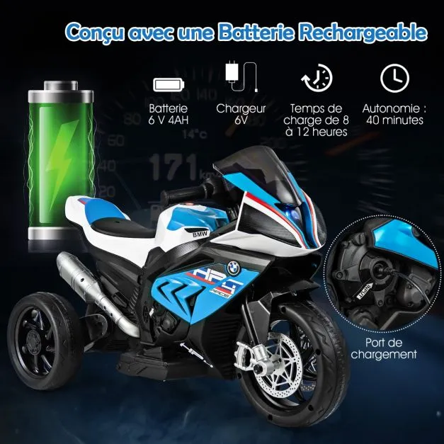 Bmw moto électrique 6v pour enfants 3-8 ans 3 km/h usb musique lumineux cadeau impeccable noël pour enfants bleu 20_0006654