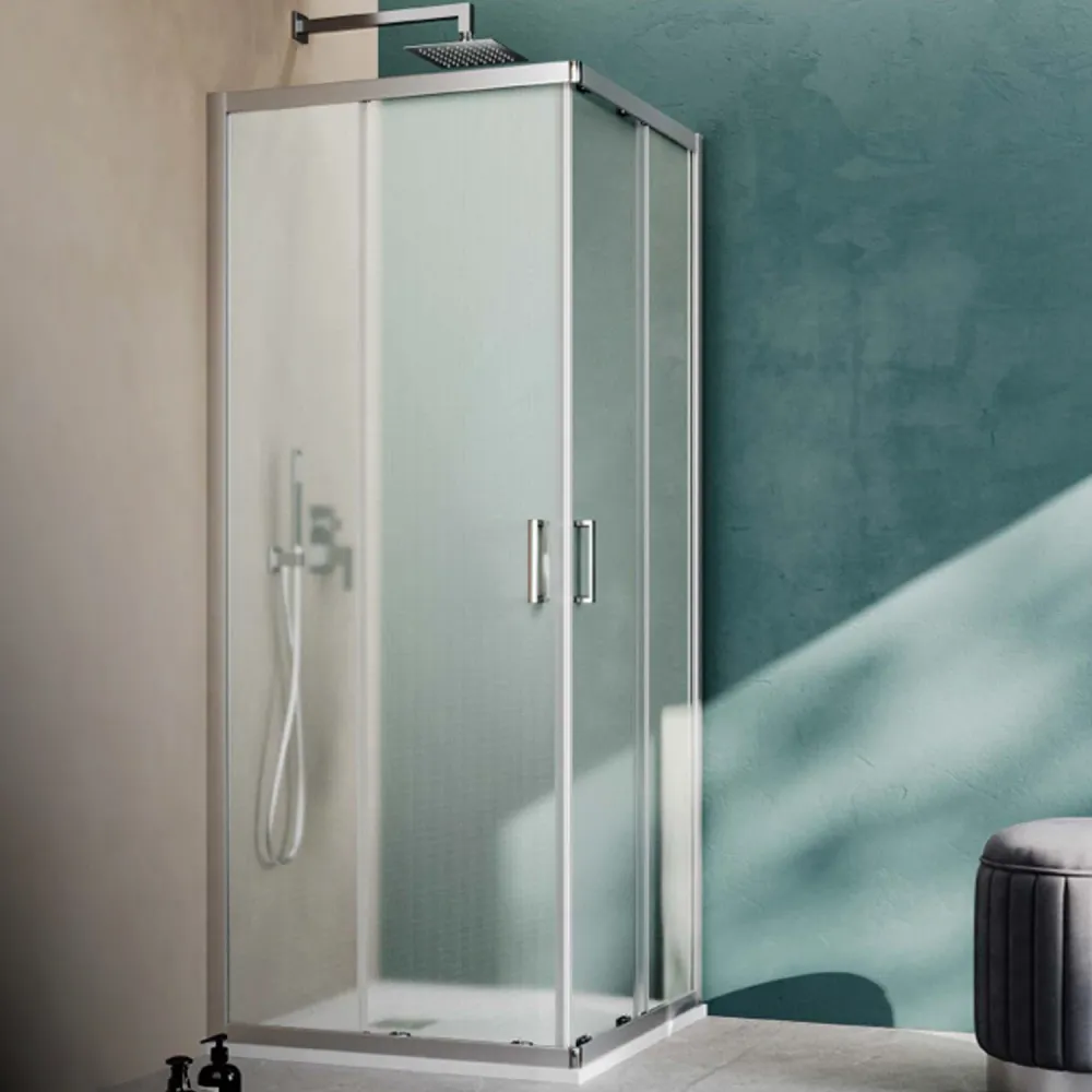 Cabine de douche d'angle carrée 80x80 modèle Loop avec verre opaque texturé anticalcaire Autonome Clean