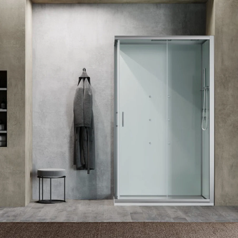 Cabine de douche multifonction Ercole Plus 120x80 cm avec hydrojets dorsaux Bluetooth et chromothérapie - Version droite