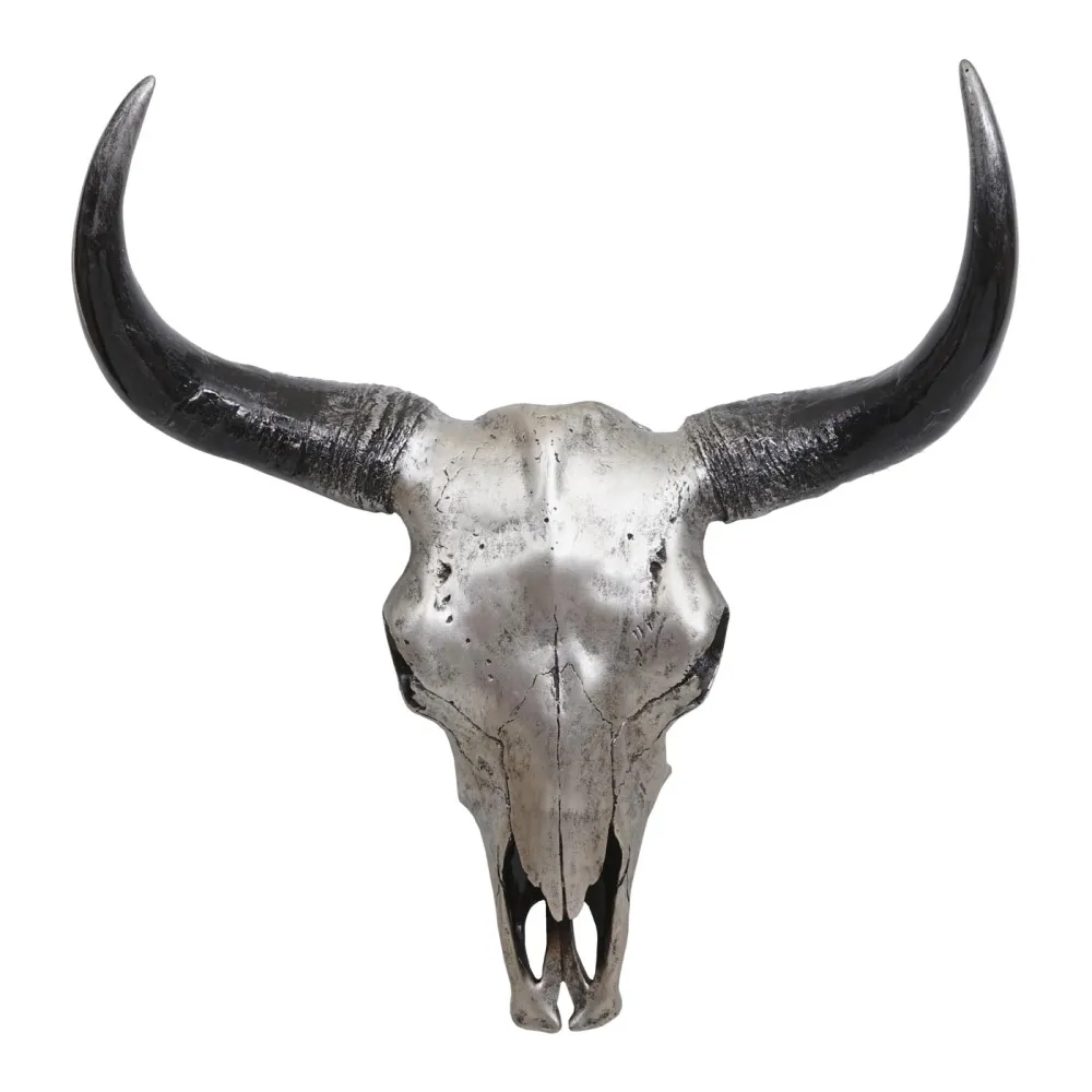 Crâne décoratif 45 cm polyrésine taureau tête de taureau longhorn trophée argenté 04_0006600