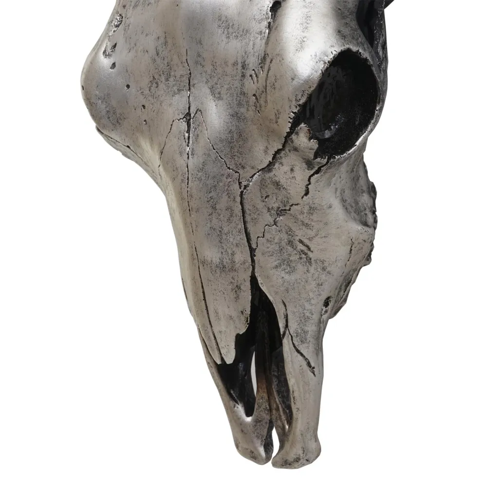 Crâne décoratif 45 cm polyrésine taureau tête de taureau longhorn trophée argenté 04_0006600