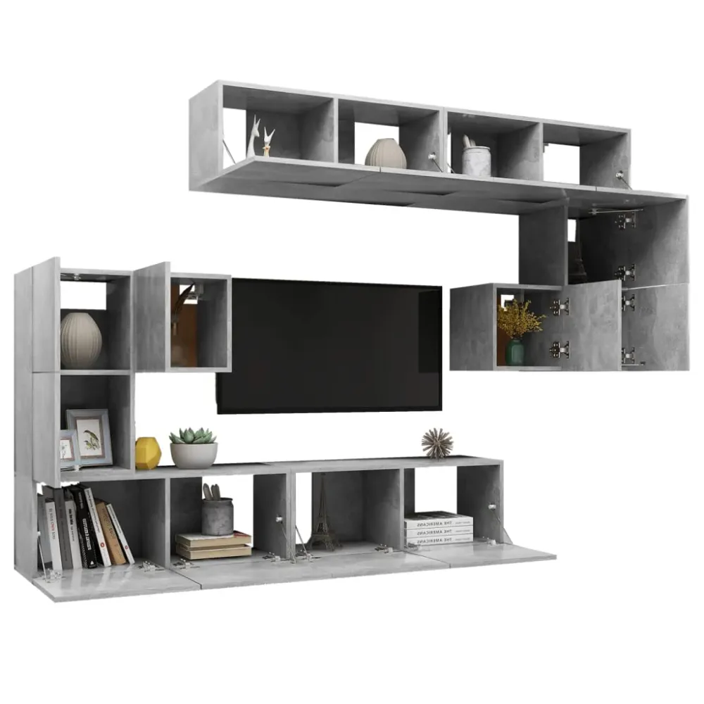 Ensemble de meubles armoire buffet TV télévision salon chambre séjour 8 pièces bois d'ingénierie gris 02_0025246